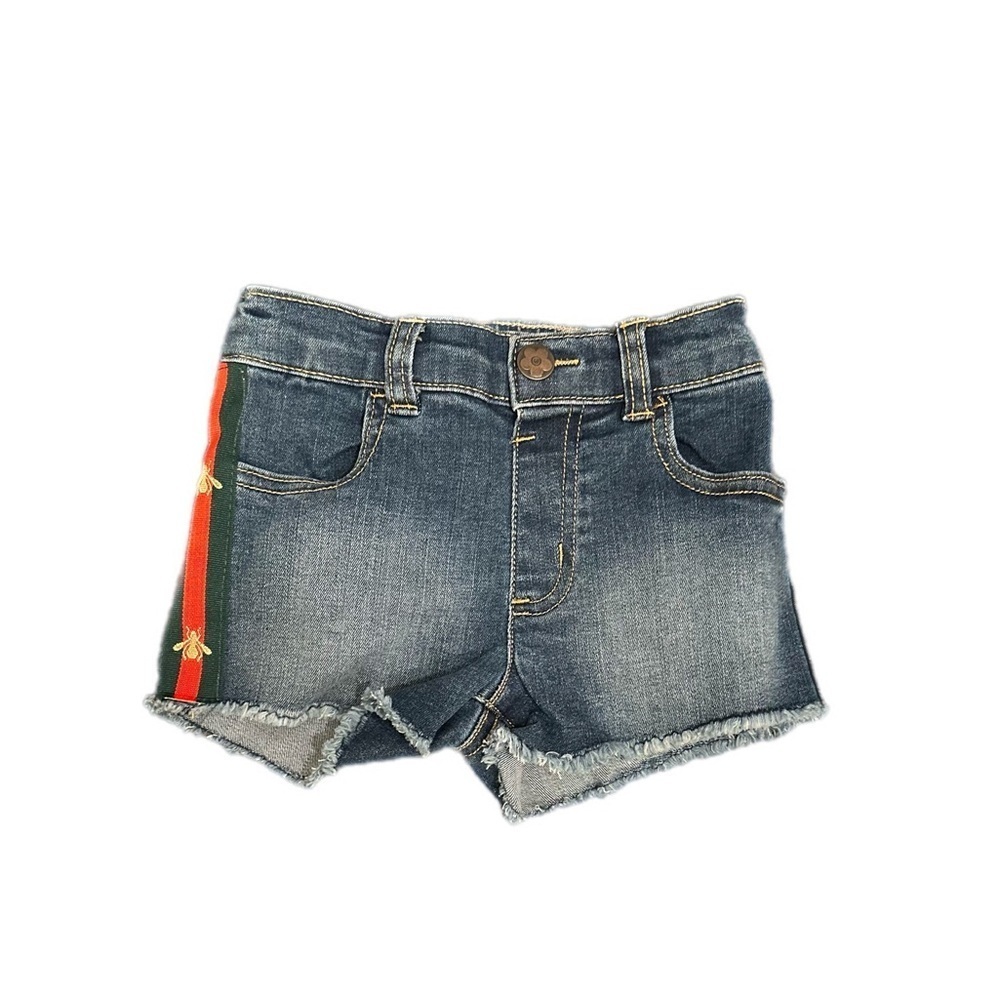 Toddler Denim Shorts W/ Green/Red Bee Side Ribbon - Picture 5 of 12